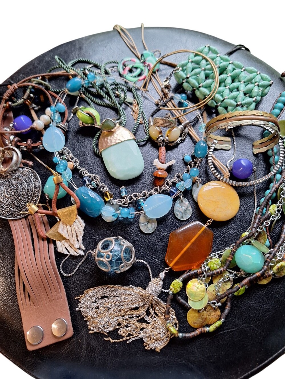 Greens & Blues Bohemian Influencer Modern Hippie Lot Necklaces Rings Bracelets